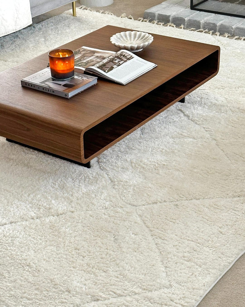 Calypso Ivory Cream Textured Tribal Tassel Rug