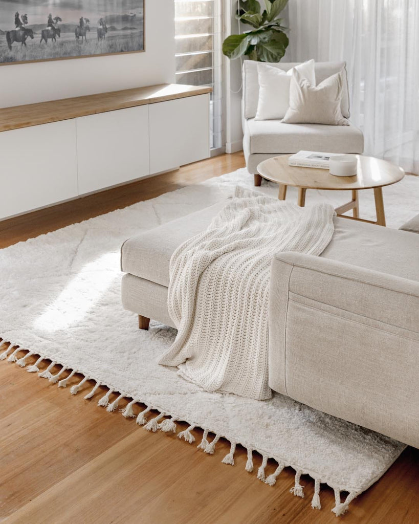 Calypso Ivory Cream Textured Tribal Tassel Rug