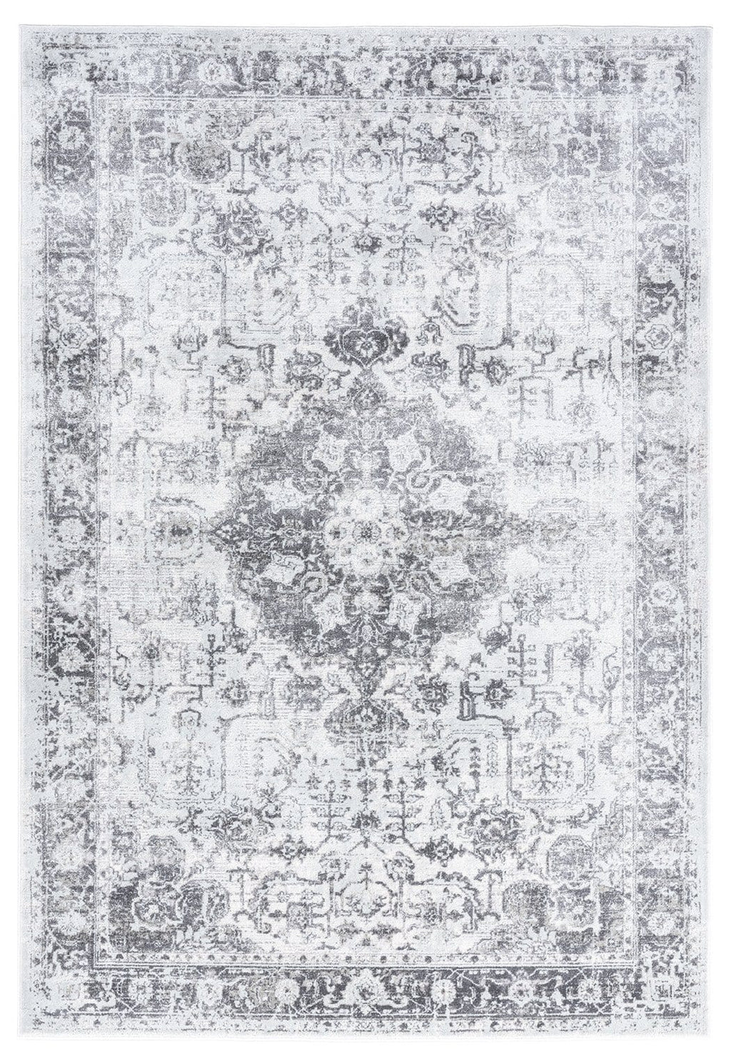 Cara Cream And Grey Transitional Medallion Rug