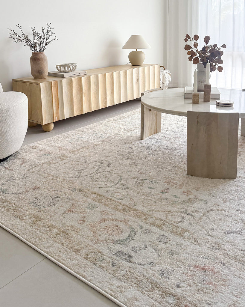 Caribou Cream and Pink Traditional Rug