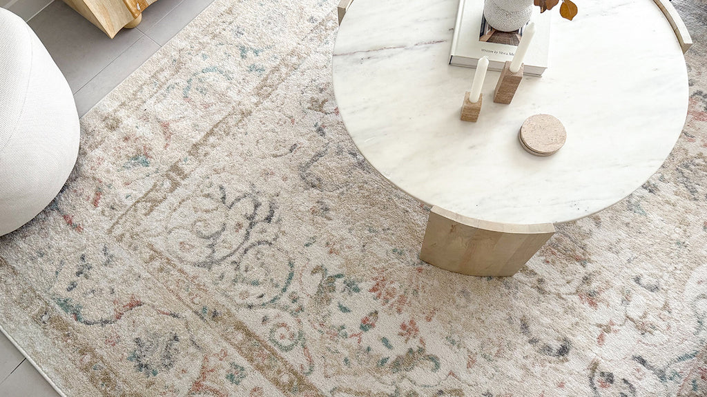 Caribou Cream and Pink Traditional Rug