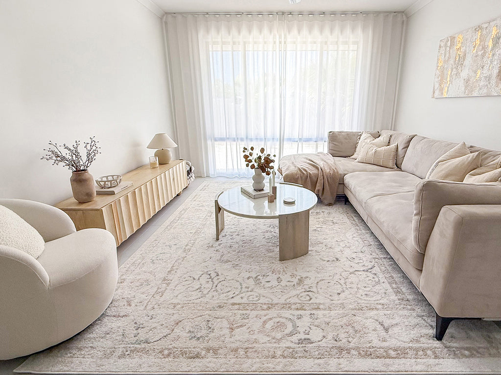 Caribou Cream and Pink Traditional Rug