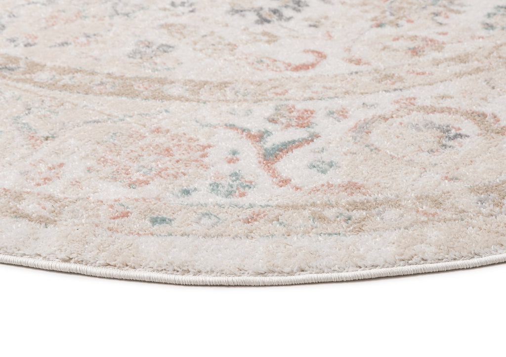 Caribou Cream and Pink Traditional Round Rug