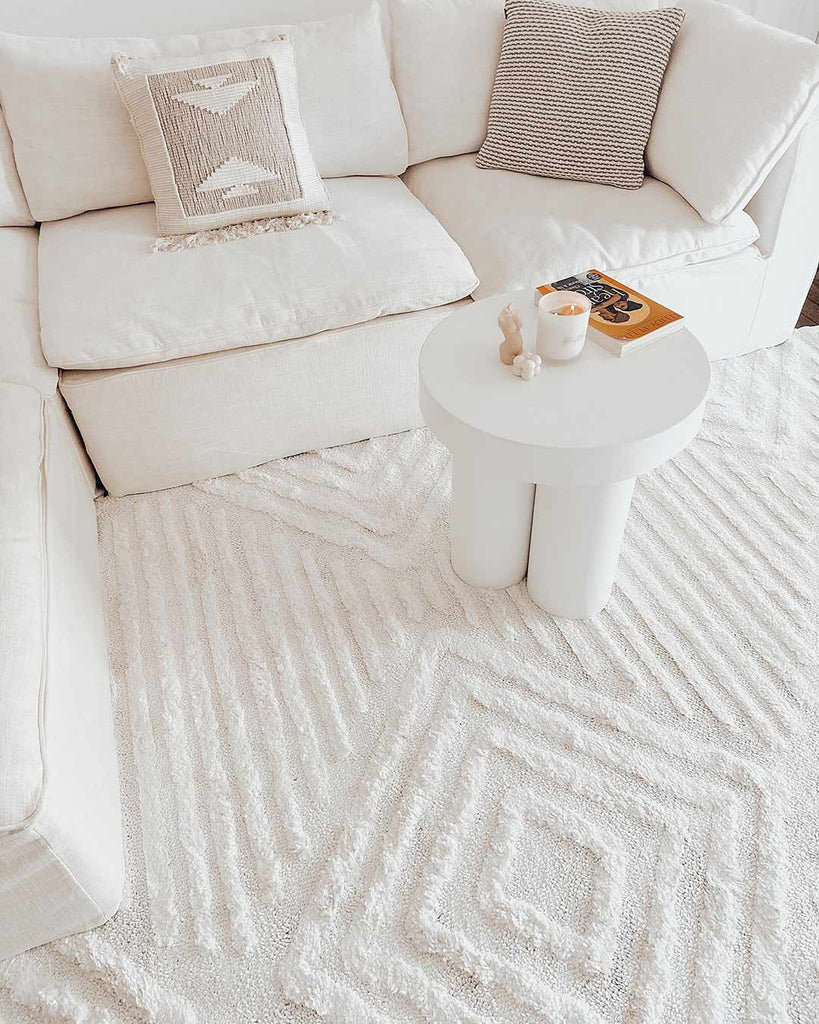 Catriona Ivory Cream Geometric Textured Rug