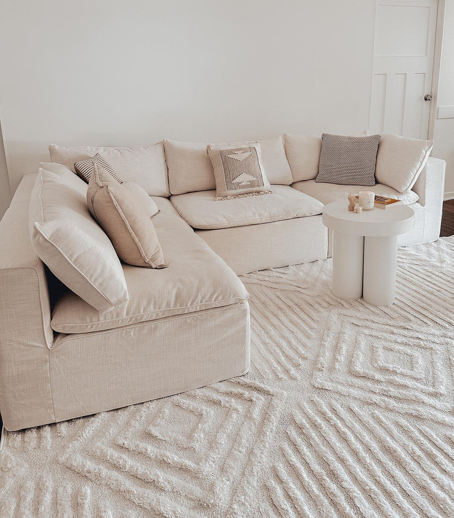 Catriona Ivory Cream Geometric Textured Rug