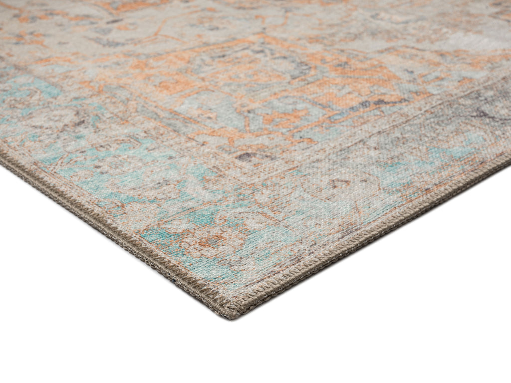 Ceren Orange and Blue Traditional Distressed Washable Runner Rug