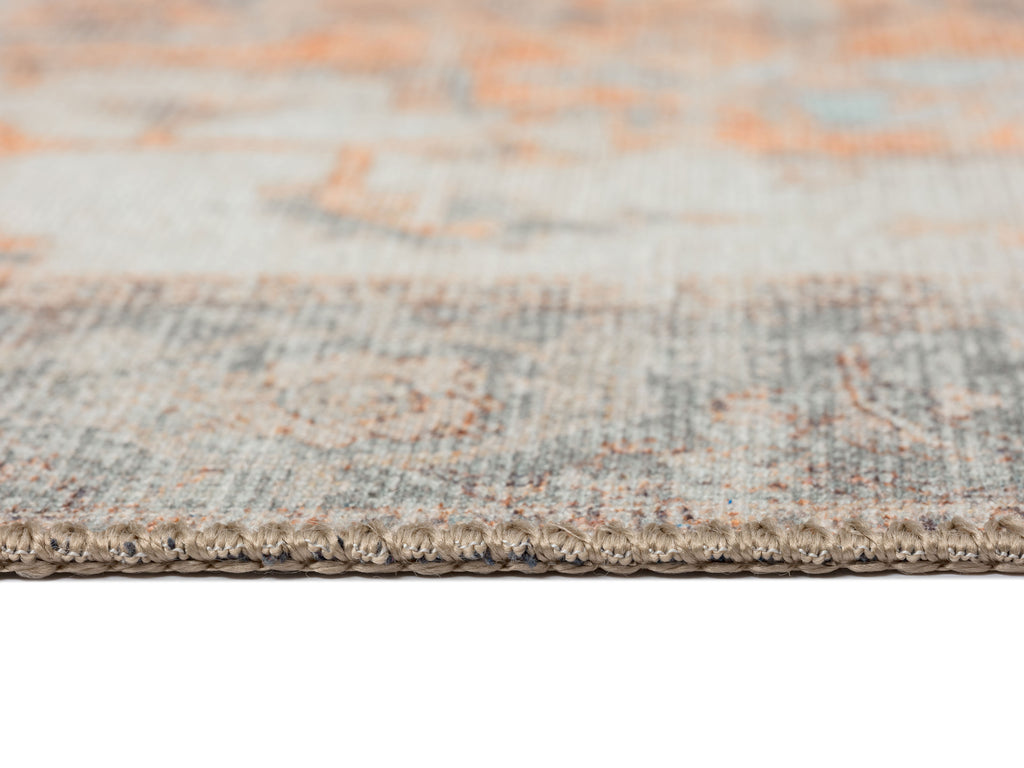 Ceren Orange and Blue Traditional Distressed Washable Runner Rug