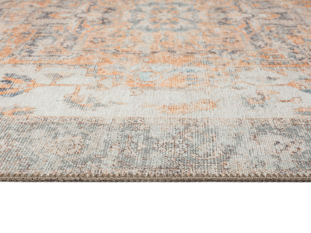 Ceren Orange and Blue Traditional Distressed Washable Runner Rug