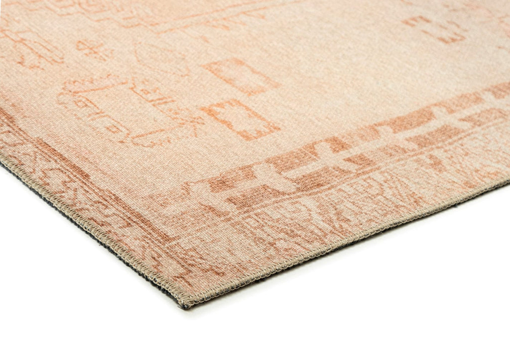 Charlize Cream and Peach Medallion Washable Rug