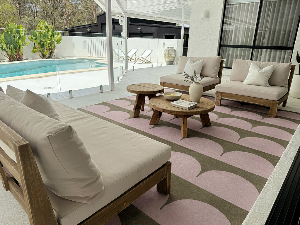 Cleo Blush and Sage Arch Pattern Indoor Outdoor Rug