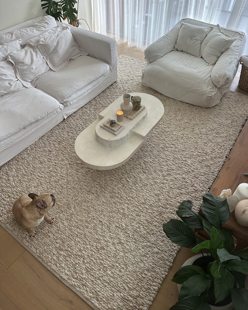 Colette Cream and Beige Marbled Wool Rug