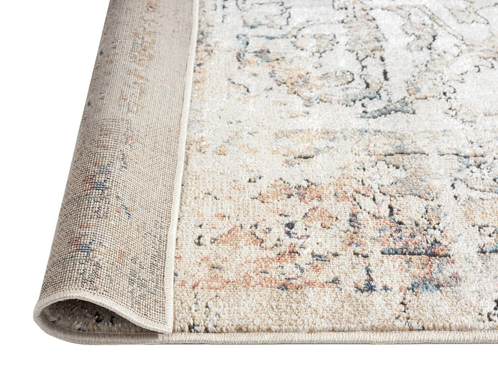 Constance Beige And Blue Distressed Floral Rug