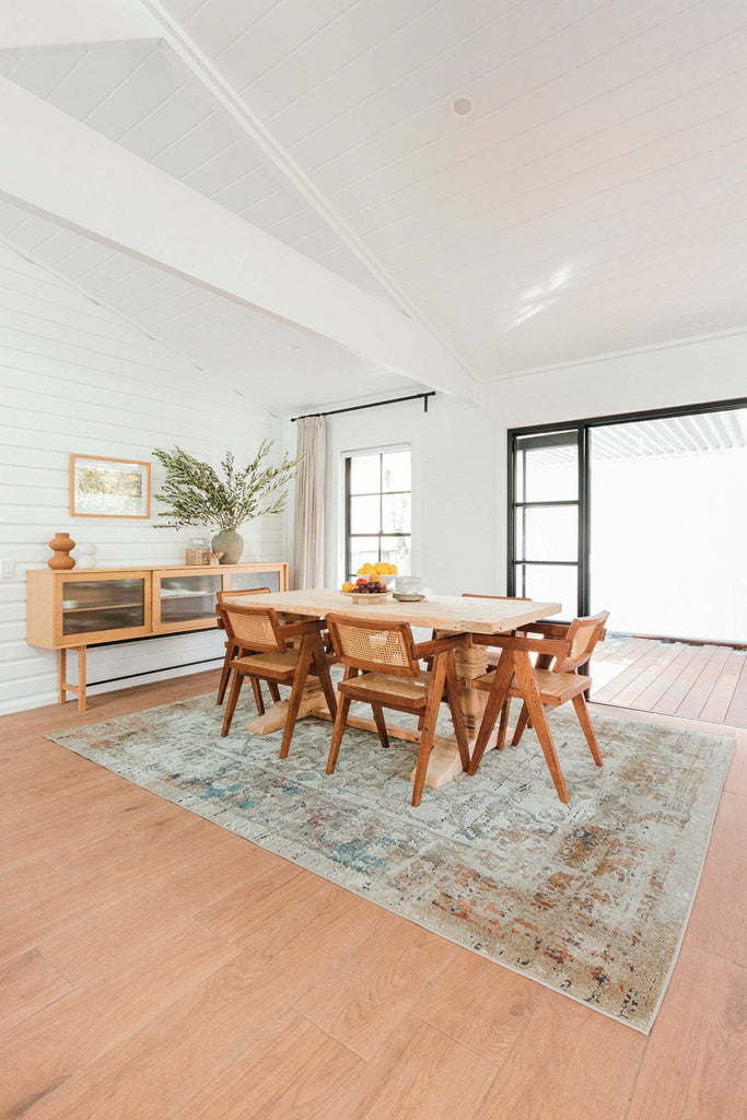 Constance Beige And Blue Distressed Floral Rug