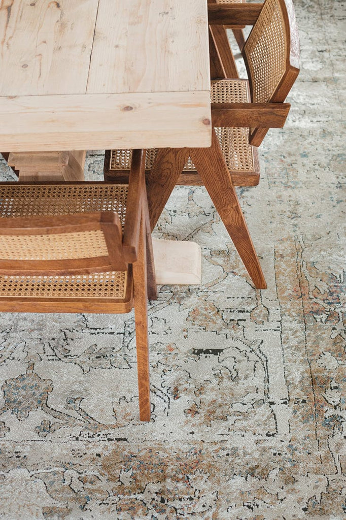 Constance Beige And Blue Distressed Floral Rug