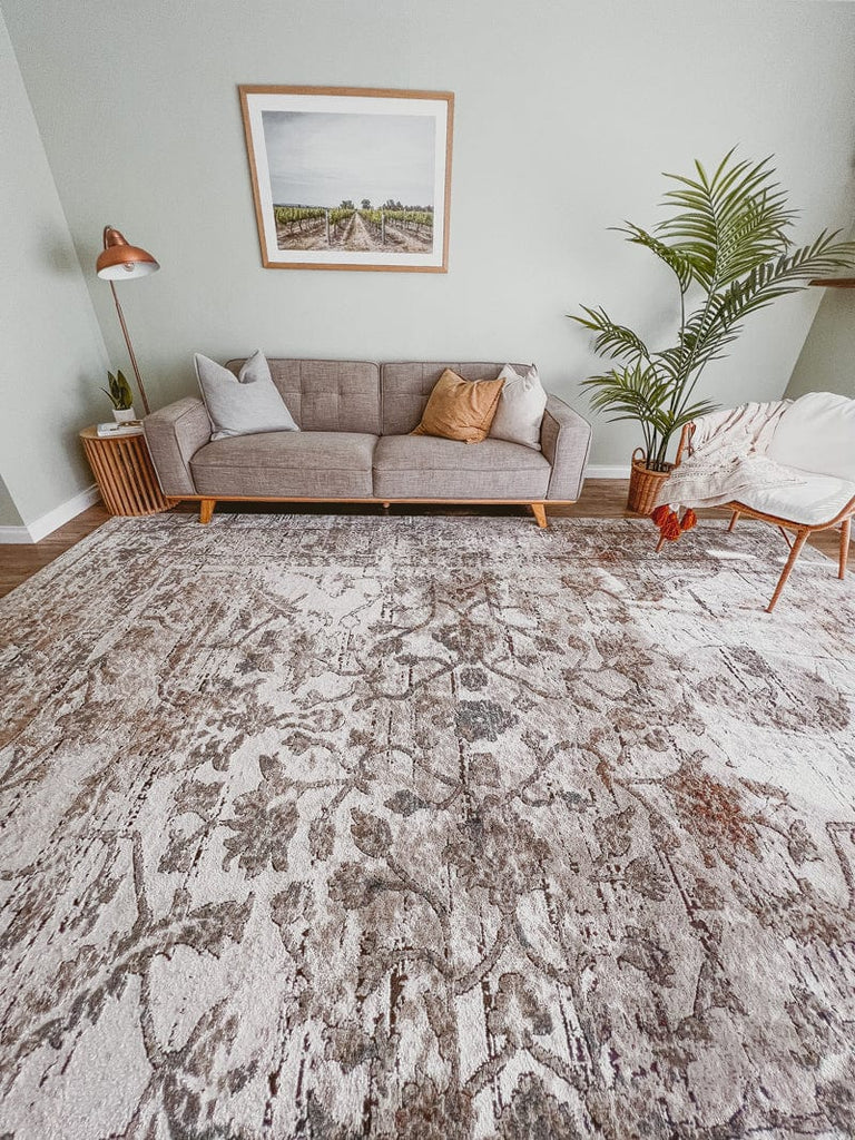 Constance Beige And Blue Distressed Floral Rug