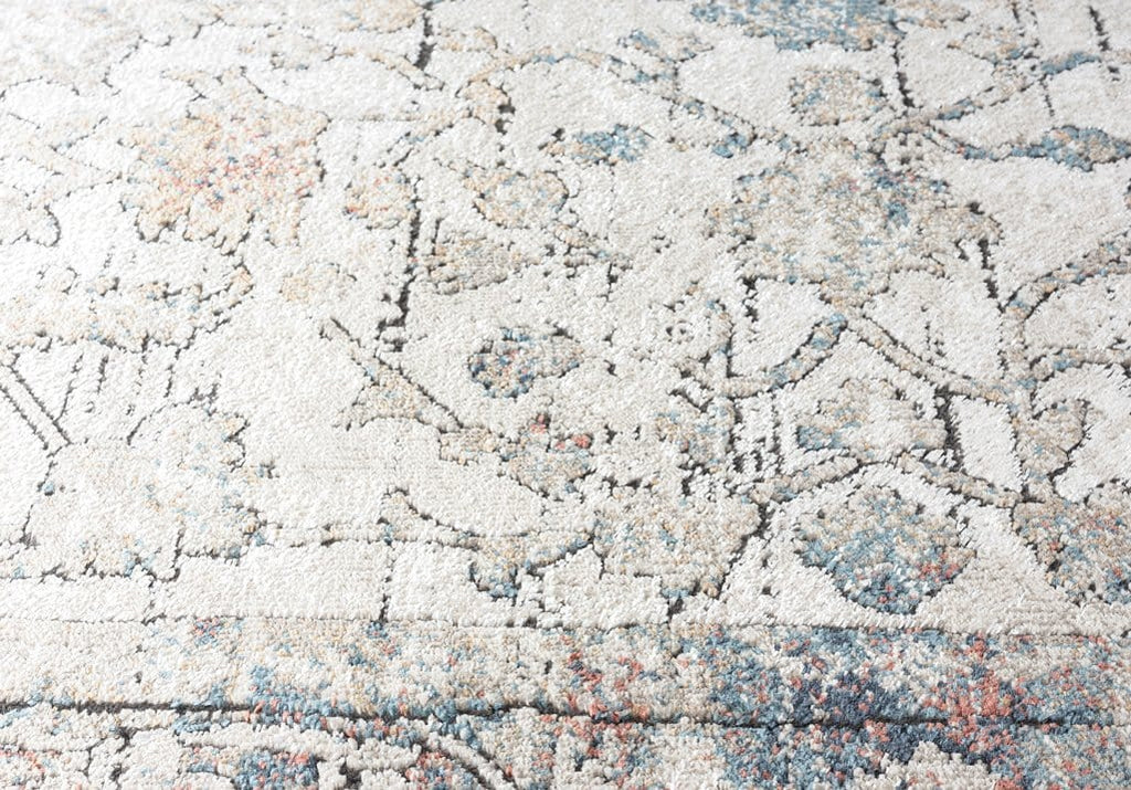 Constance Beige And Blue Distressed Floral Runner Rug