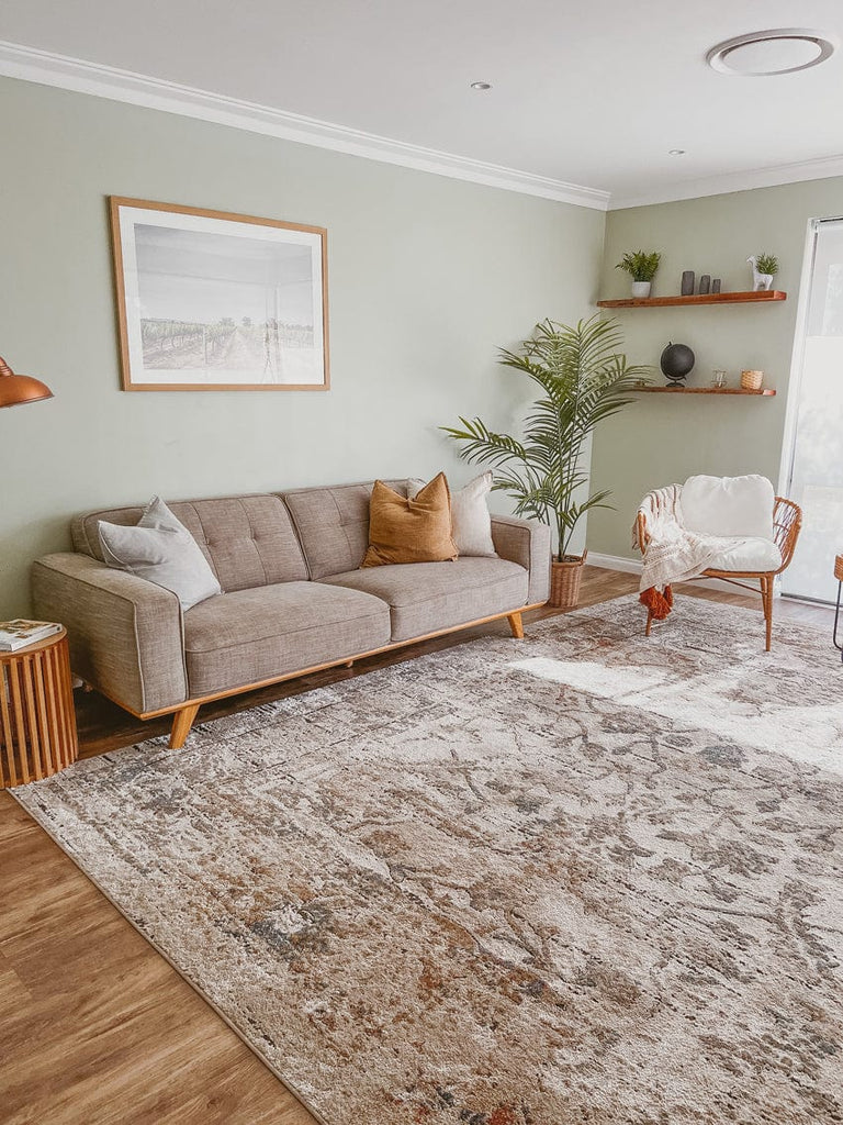 Constance Beige And Blue Distressed Floral Rug