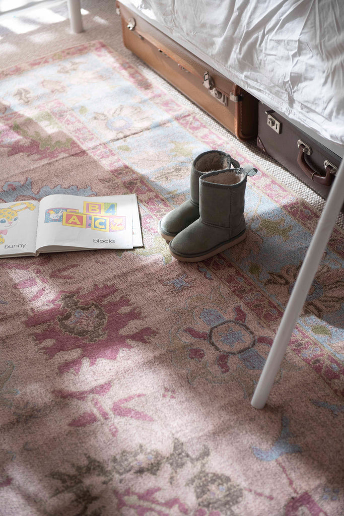 Dakota Blue and Pink Bordered Floral Rug