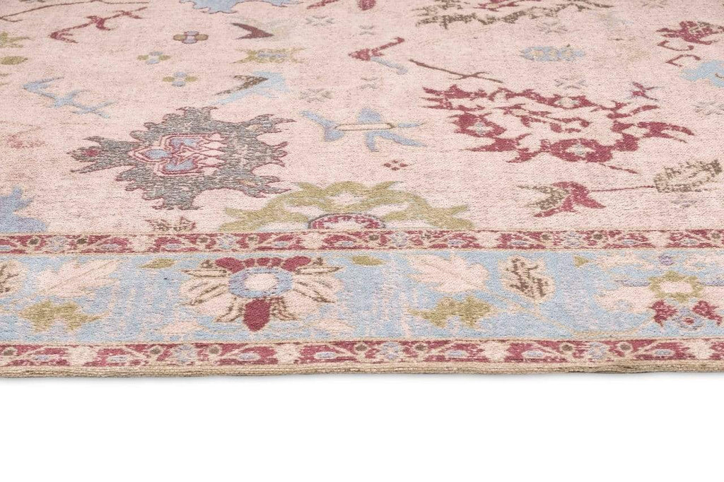Dakota Blue and Pink Bordered Floral Rug