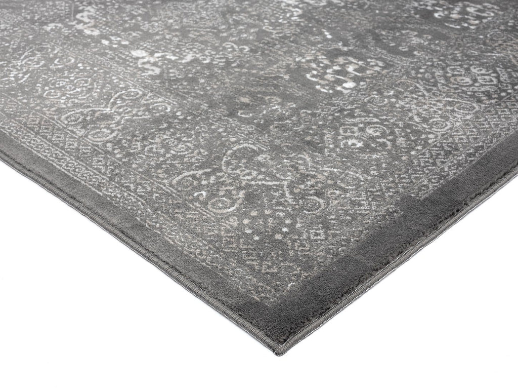 Dalma Charcoal Grey And Ivory Traditional Distressed Rug
