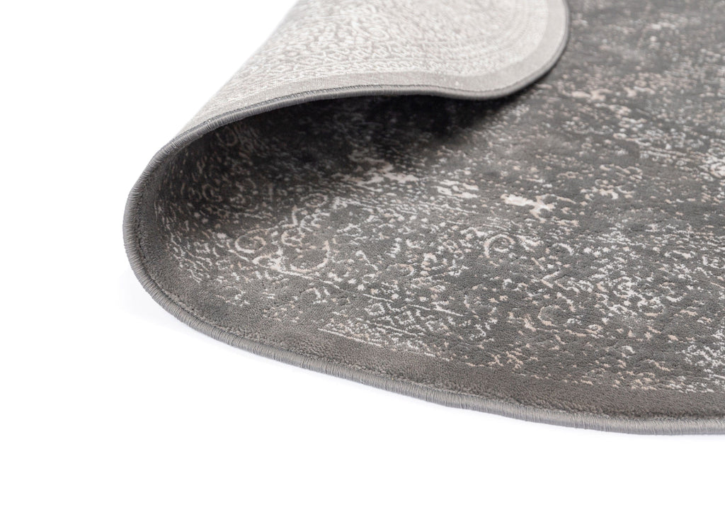 Dalma Charcoal Grey And Ivory Traditional Distressed Round Rug