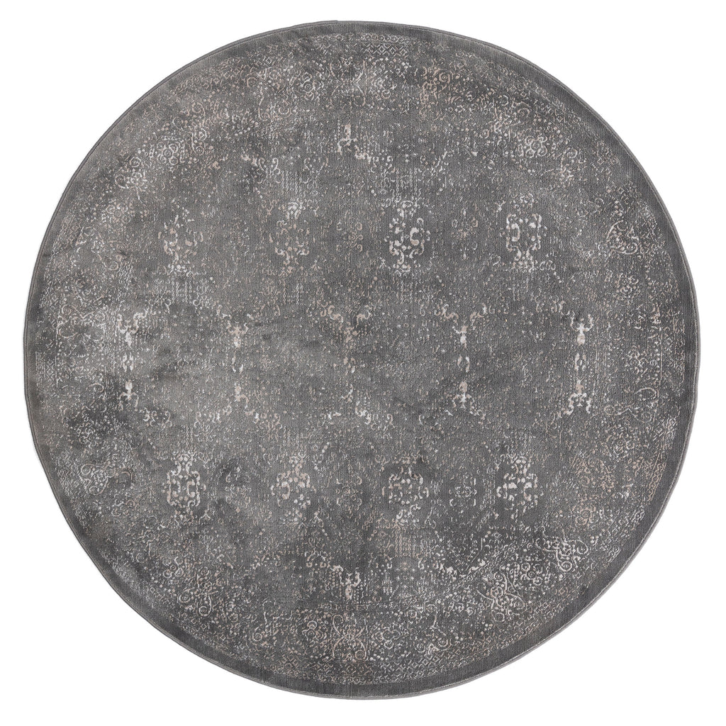 Dalma Charcoal Grey And Ivory Traditional Distressed Round Rug