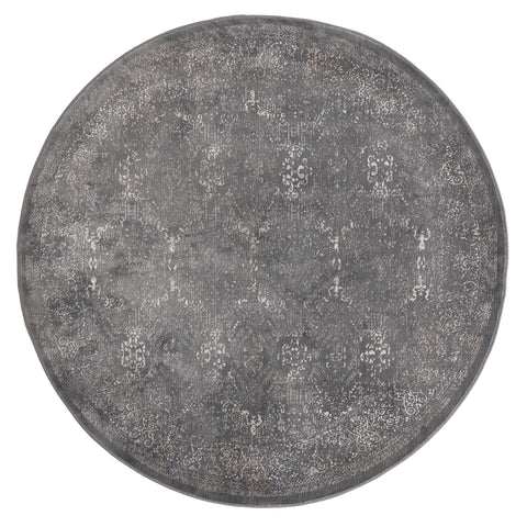 Dalma Charcoal Grey And Ivory Traditional Distressed Round Rug