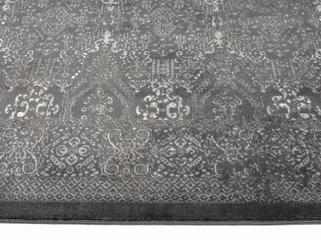 Dalma Charcoal Grey And Ivory Traditional Distressed Rug