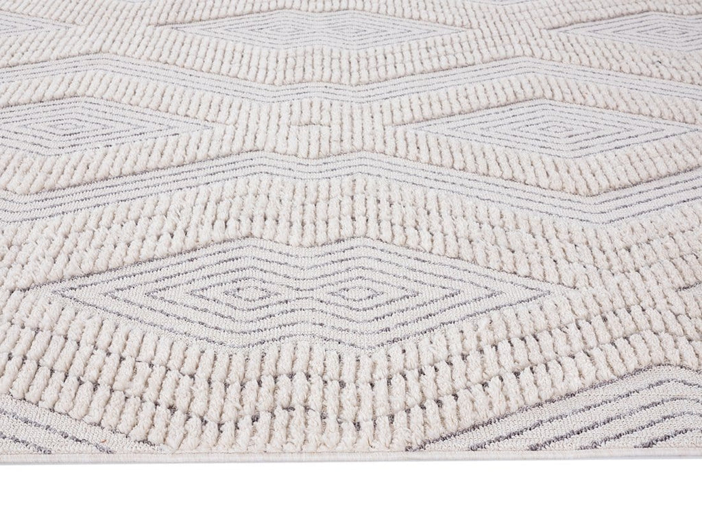 Dayna Ivory and Grey Textured Diamond Tribal Runner Rug
