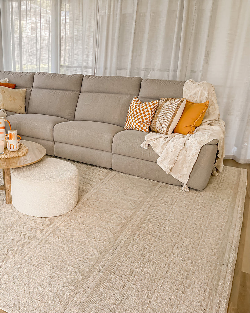Delphine Ivory and Beige Tribal Transitional Rug