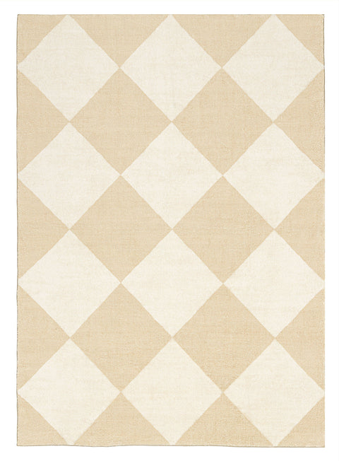 Doutzen Beige Cream Checkered Washable Rug