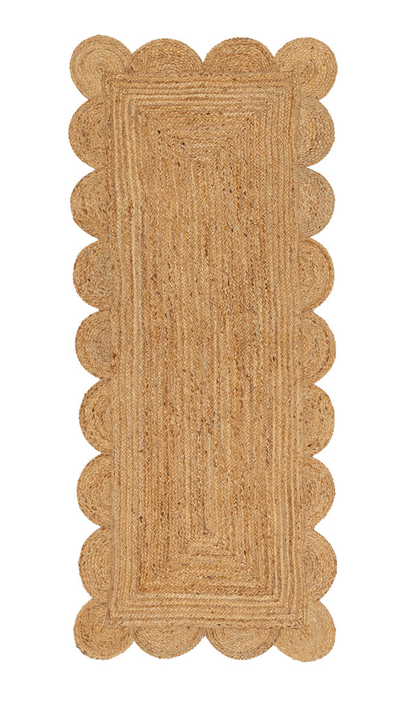Ejiya Natural Brown Scalloped Jute Runner Rug