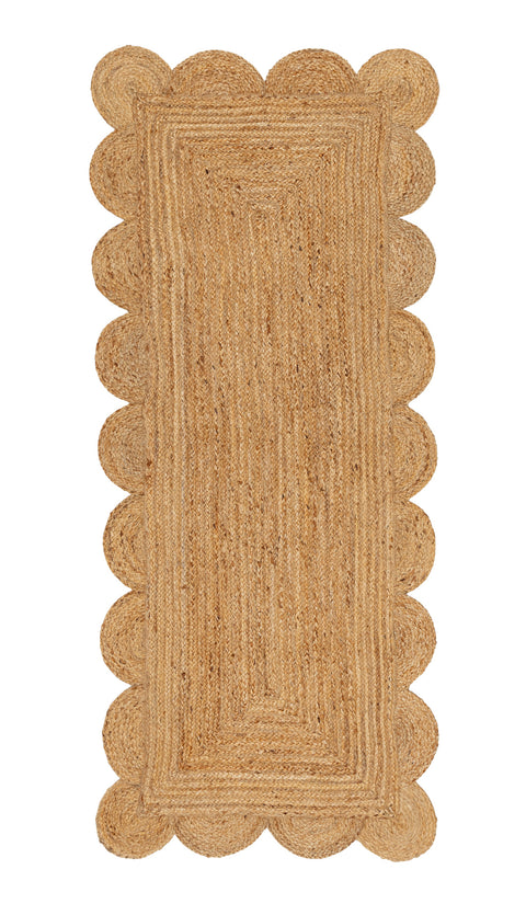 Ejiya Natural Brown Scalloped Jute Runner Rug