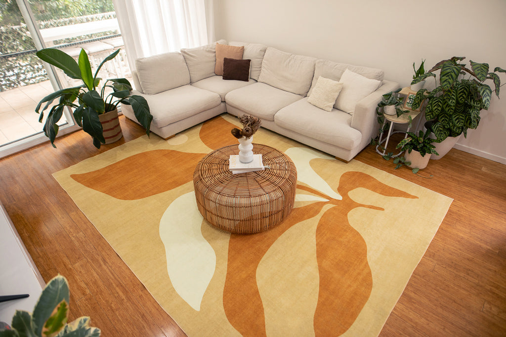 Ellie Mustard Botanical Washable Rug