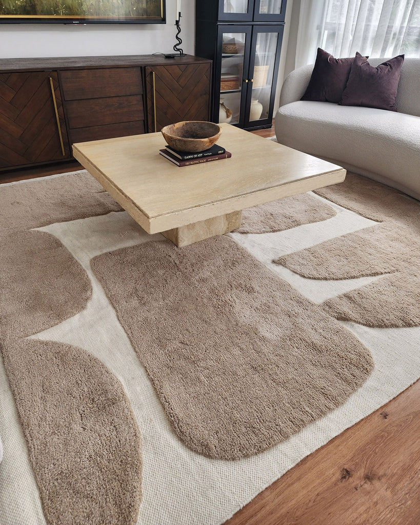 Eluru Taupe Abstract Washable Wool Rug