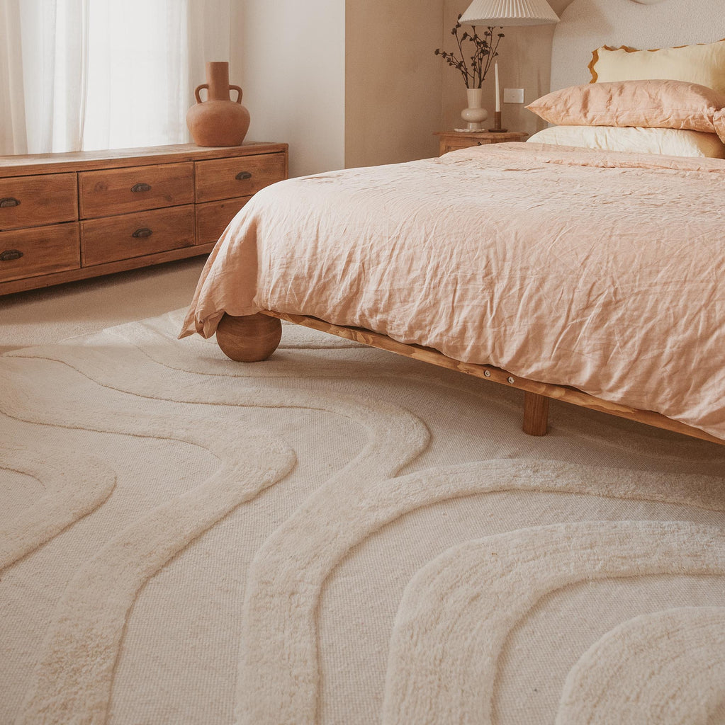 Eniko Abstract Cream Washable Wool Rug