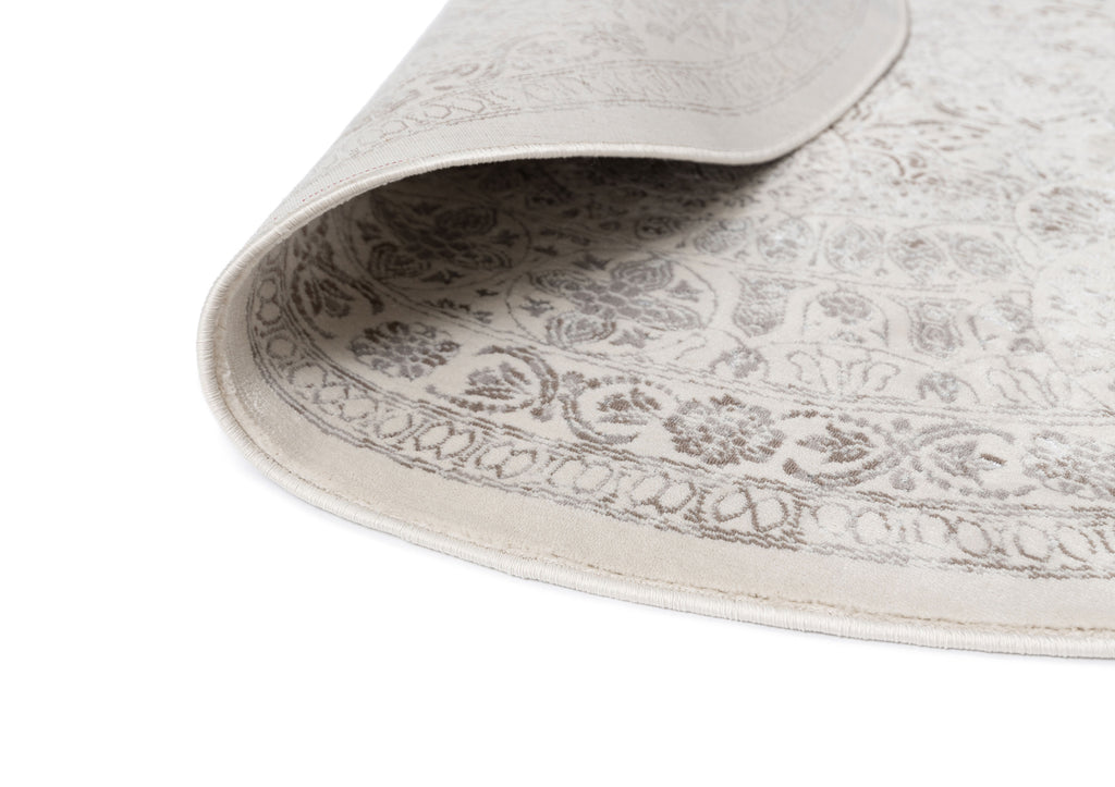 Esmeray Ivory And Grey Traditional Distressed Round Rug