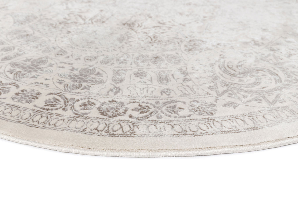 Esmeray Ivory And Grey Traditional Distressed Round Rug