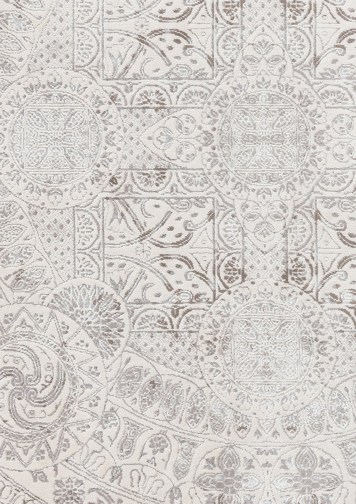 Esmeray Ivory And Grey Traditional Distressed Round Rug