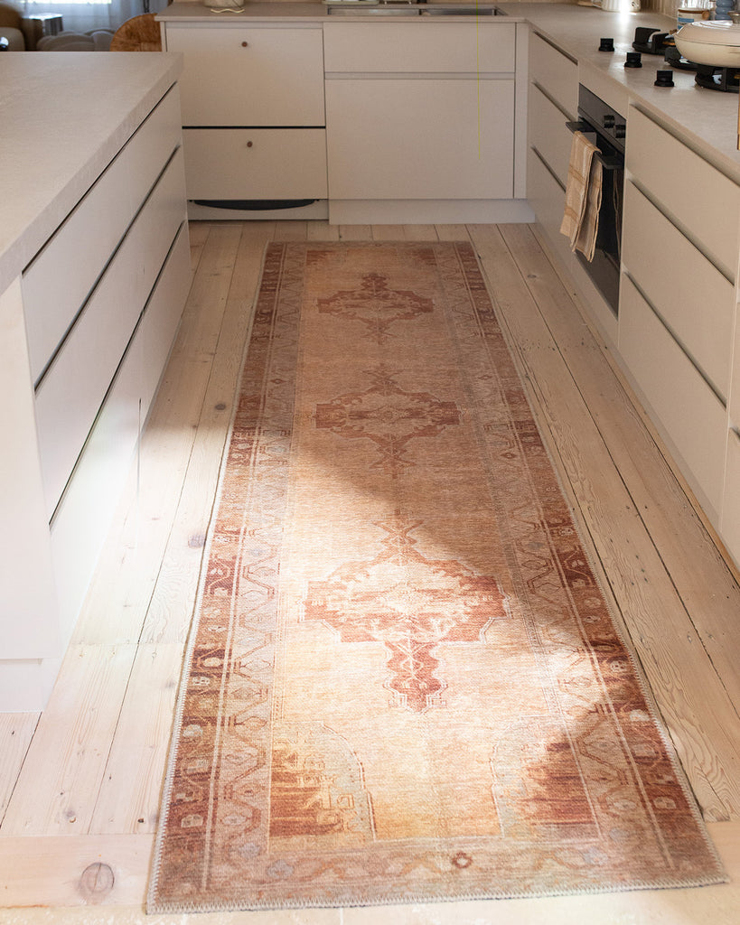 Feliza Cream and Rust Medallion Washable Runner Rug