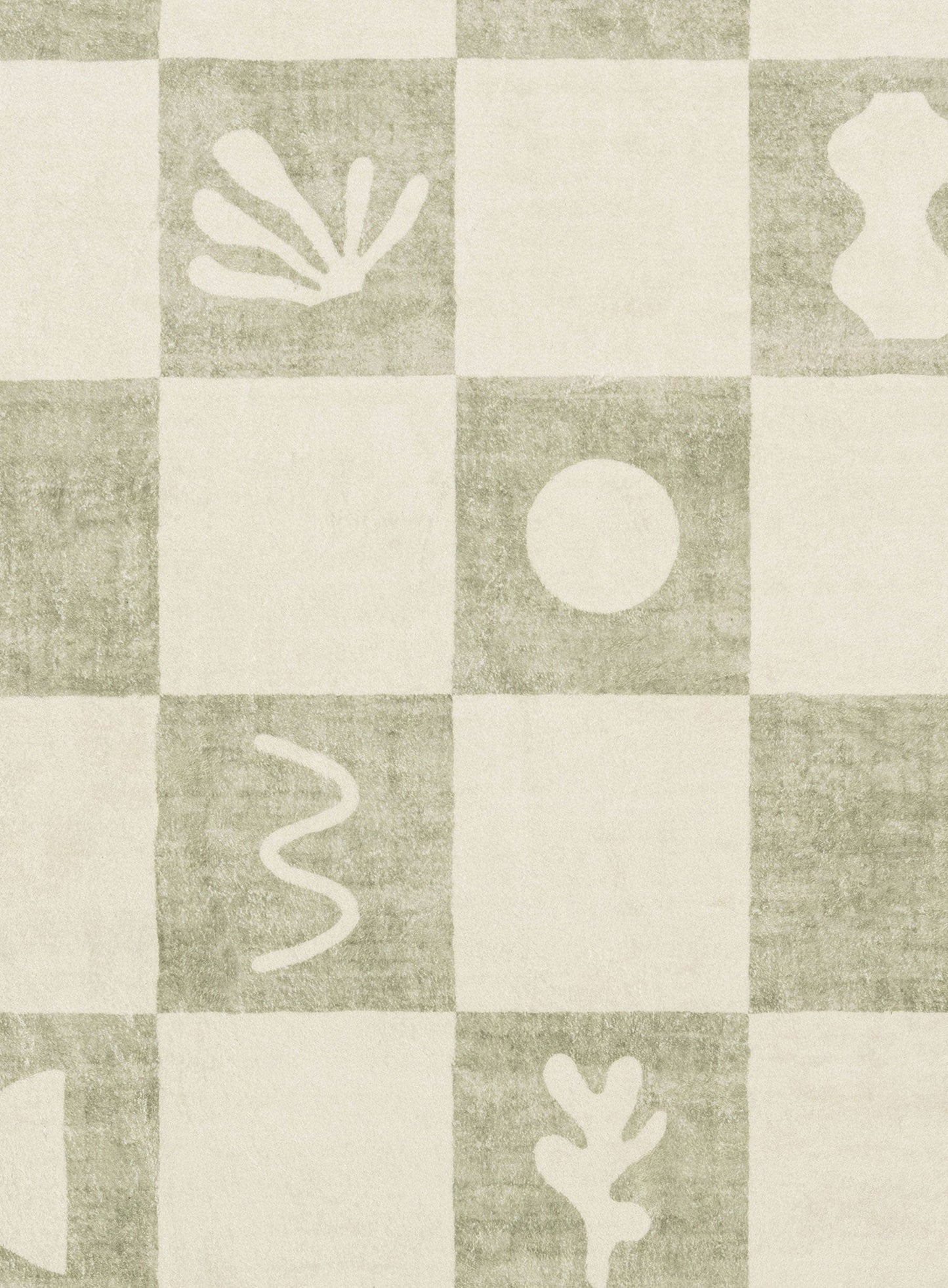 Florenda Green and Cream Checkered Washable Rug