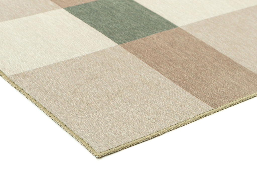 Forio Beige Ivory and Olive Green Checkered Indoor Outdoor Rug