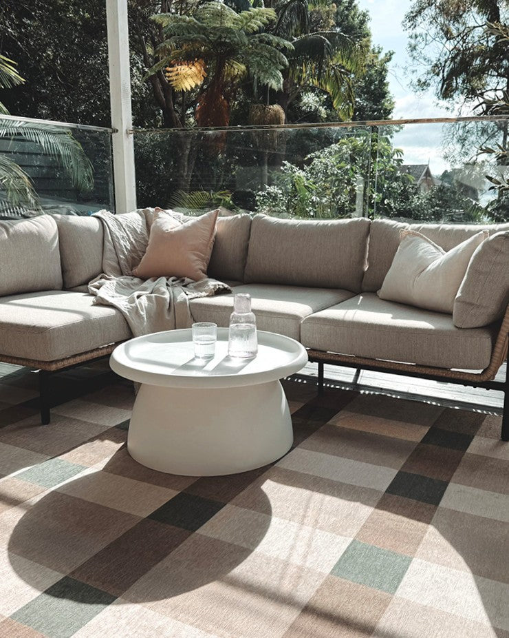 Forio Beige Ivory and Olive Green Checkered Indoor Outdoor Rug