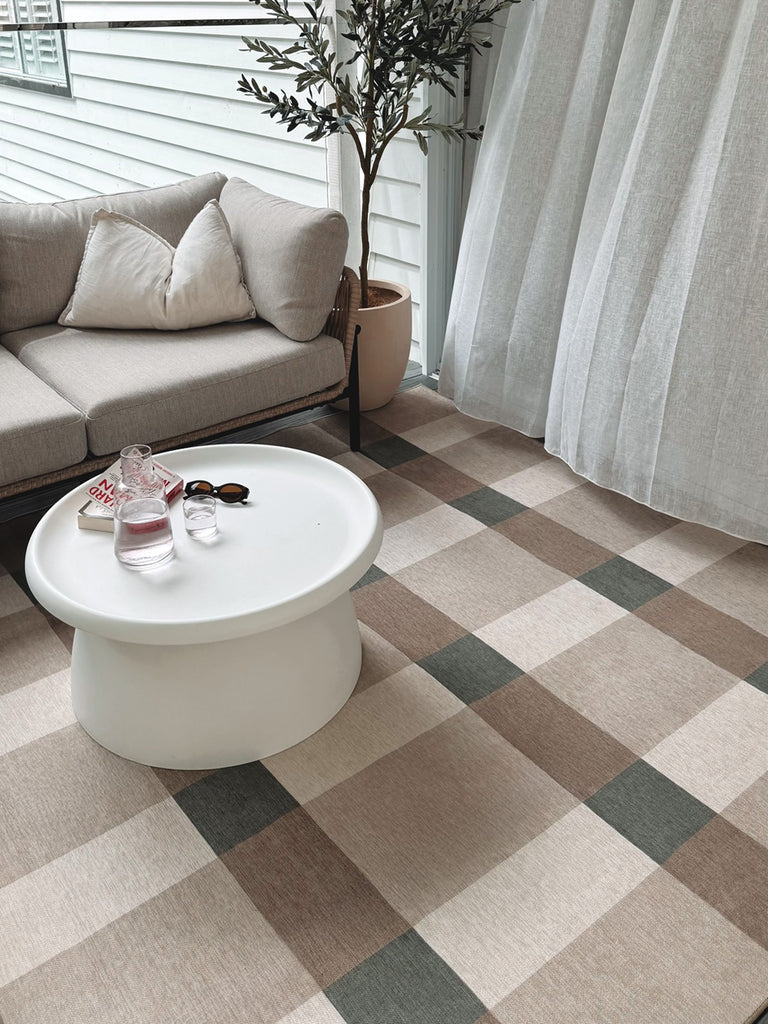 Forio Beige Ivory and Olive Green Checkered Indoor Outdoor Rug