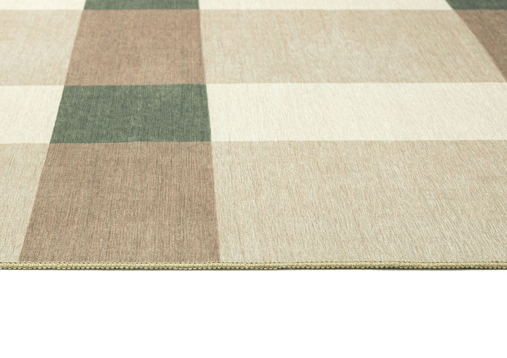 Forio Beige Ivory and Olive Green Checkered Indoor Outdoor Rug