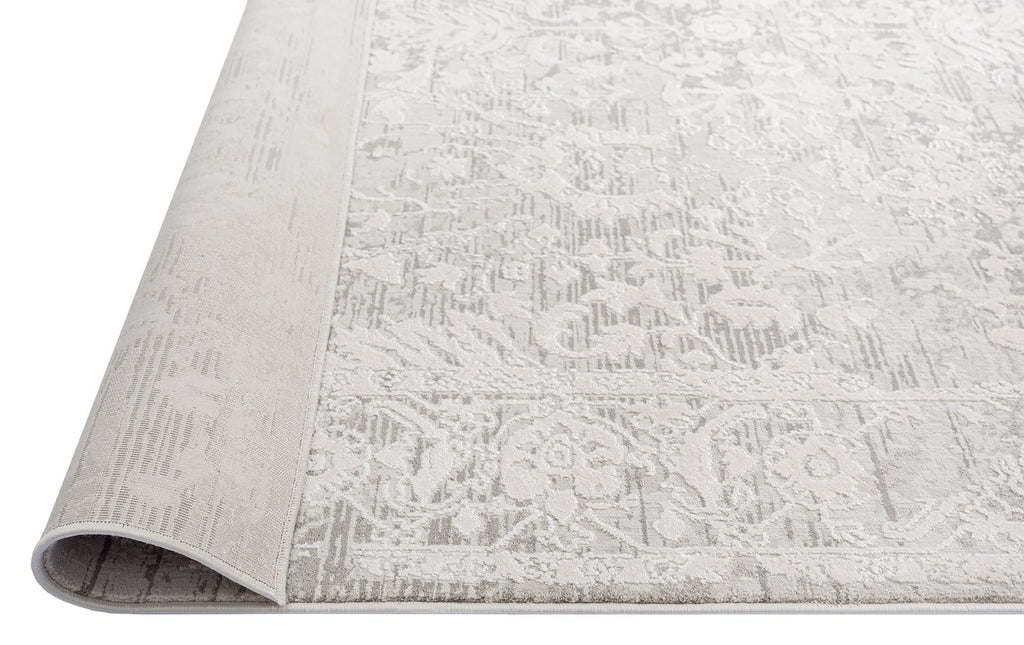 Gabriella Grey and Ivory Distressed Floral Rug