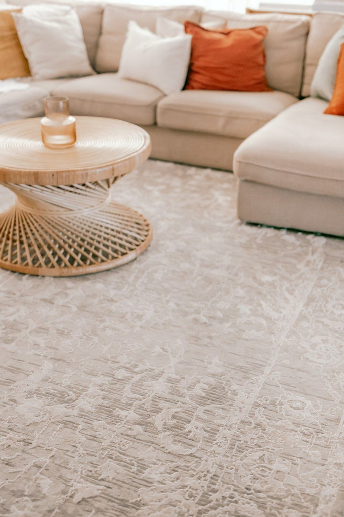 Gabriella Grey and Ivory Distressed Floral Rug