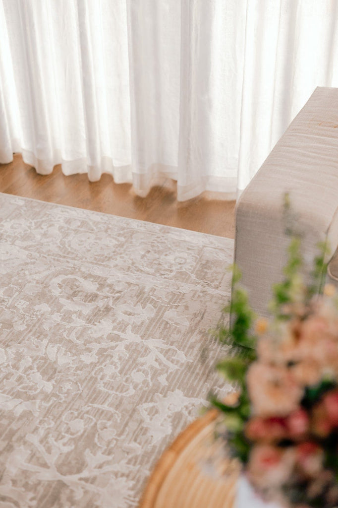 Gabriella Grey and Ivory Distressed Floral Rug