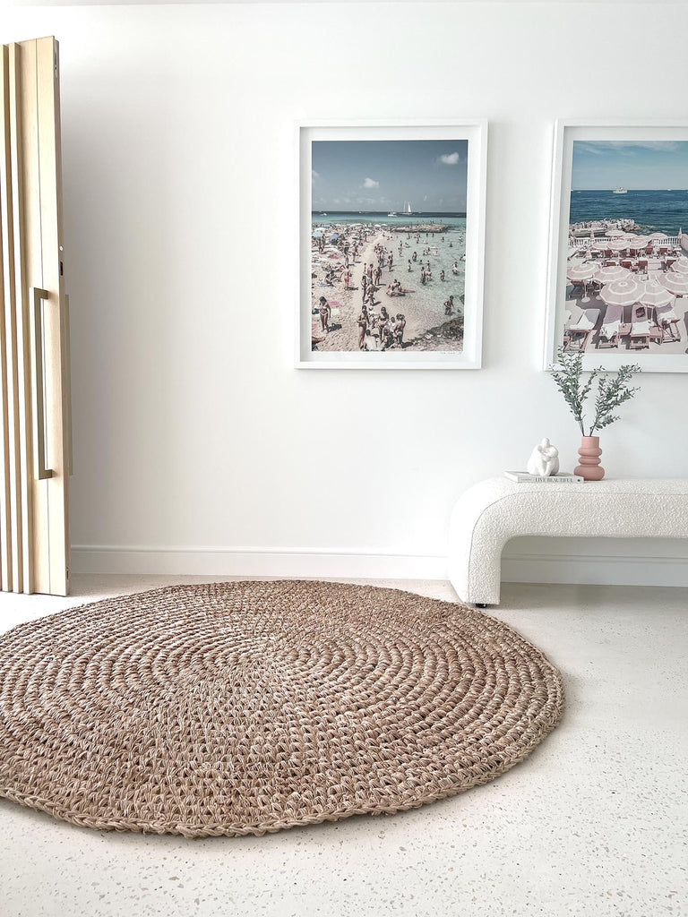 Georgia Natural Brown Crochet Round Jute Rug