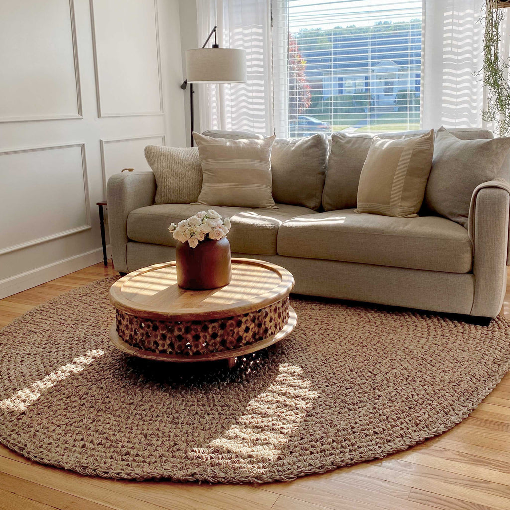 Georgia Natural Brown Crochet Round Jute Rug